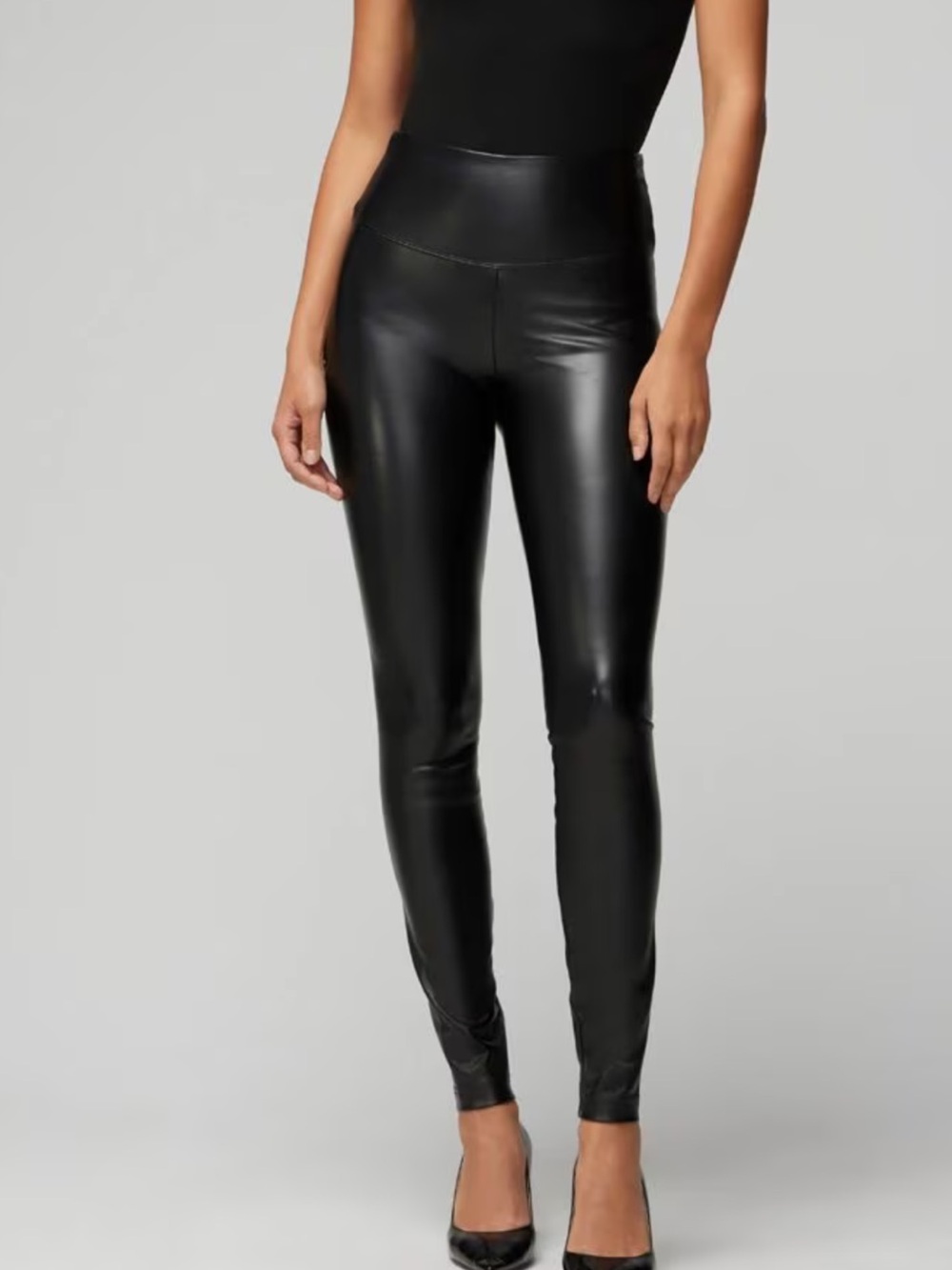 White House Black Market 0 Short Black Faux Vegan Leather Runway Leggings